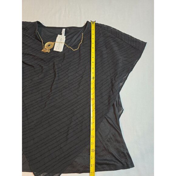 Black Sheer Overlay Asymmetrical Top With Necklace Accent Size 2X NY Collection - Picture 13 of 16